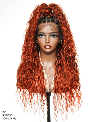 Wavina - Perruque tressée de 24 pouces avec tresses ondulées et vagues bohèmes en cheveux naturels