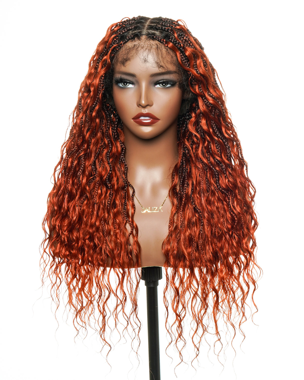 Perruque tressée boîte bohème 100 mèches avec base en dentelle complète suisse HD pré-blanchie, boucles bohèmes ondulées, couleur gingembre, cheveux humains