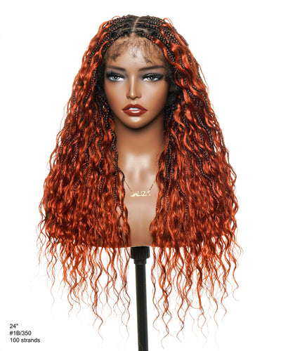Wavina - Perruque tressée de 24 pouces avec tresses ondulées et vagues bohèmes en cheveux naturels