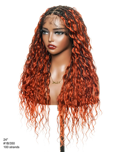 Wavina - Perruque tressée de 24 pouces avec tresses ondulées et vagues bohèmes en cheveux naturels