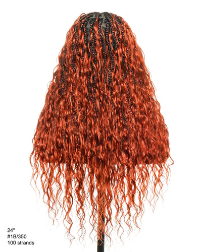 Wavina - Perruque tressée de 24 pouces avec tresses ondulées et vagues bohèmes en cheveux naturels