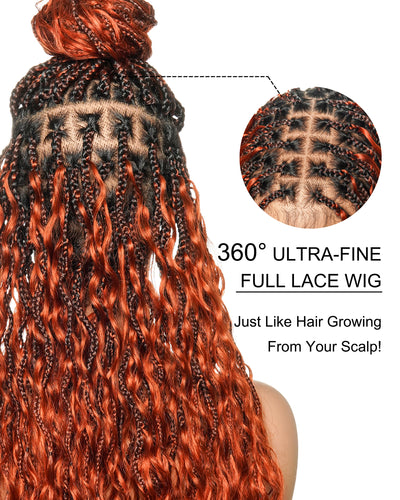 Wavina - Perruque tressée de 24 pouces avec tresses ondulées et vagues bohèmes en cheveux naturels