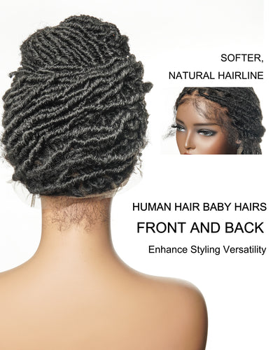 Perruque Lace HD Faux Locs 24" en Cheveux Humains Pré-décolorés, Niveau Salon, Full Lace, 80 Mèches