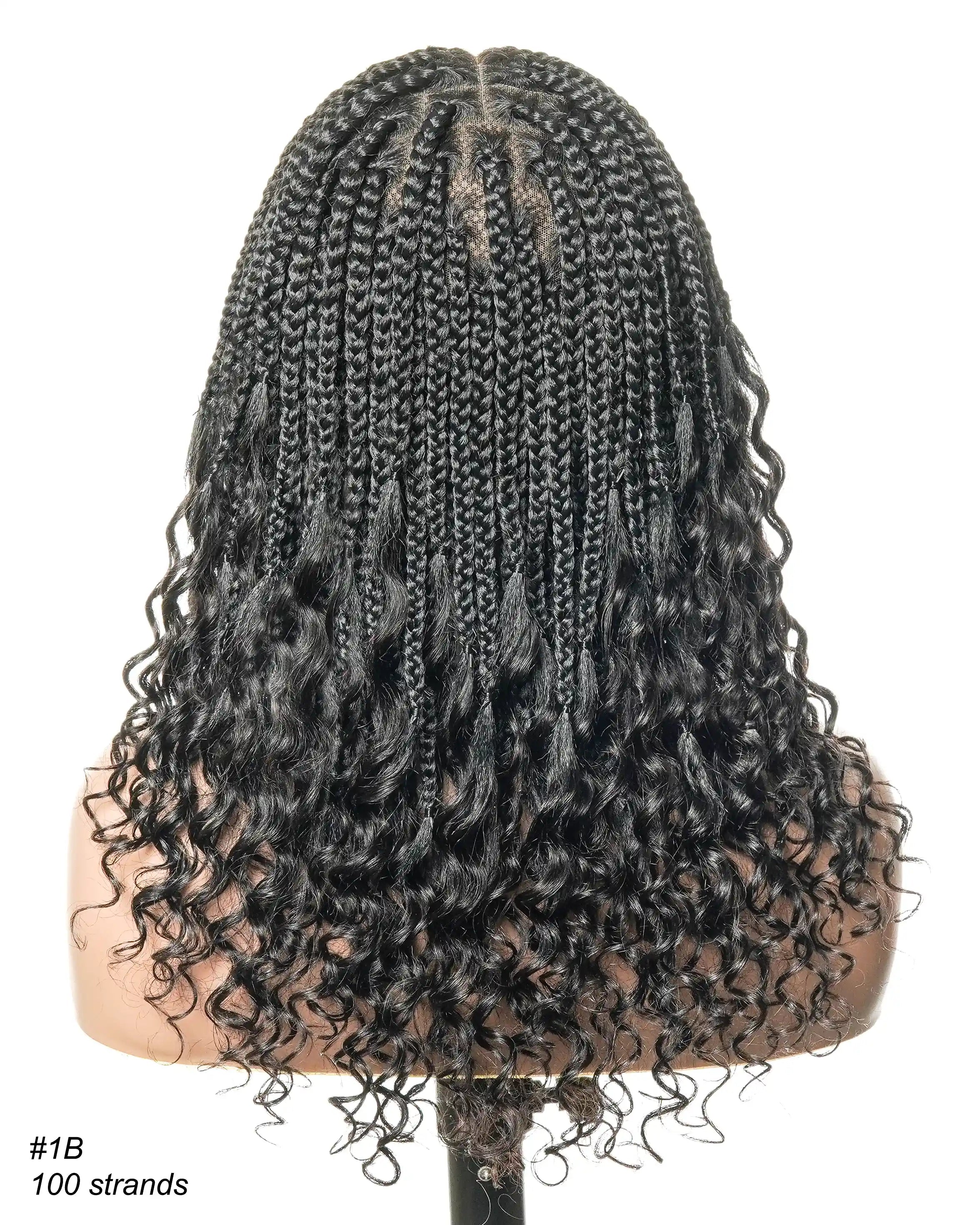 Nina - Perruque tressée sans colle, petite tête, bouts bouclés (bonnet petite taille pour petite tête)