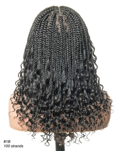 Nina - Perruque tressée sans colle, petite tête, bouts bouclés (bonnet petite taille pour petite tête)