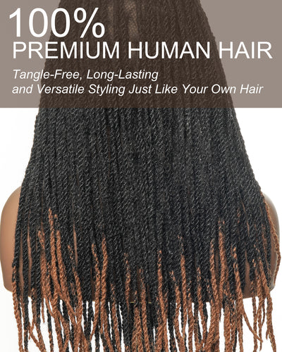 Perruque de 24" en cheveux 100% humains, avec tresses et dreadlocks, lace frontale HD