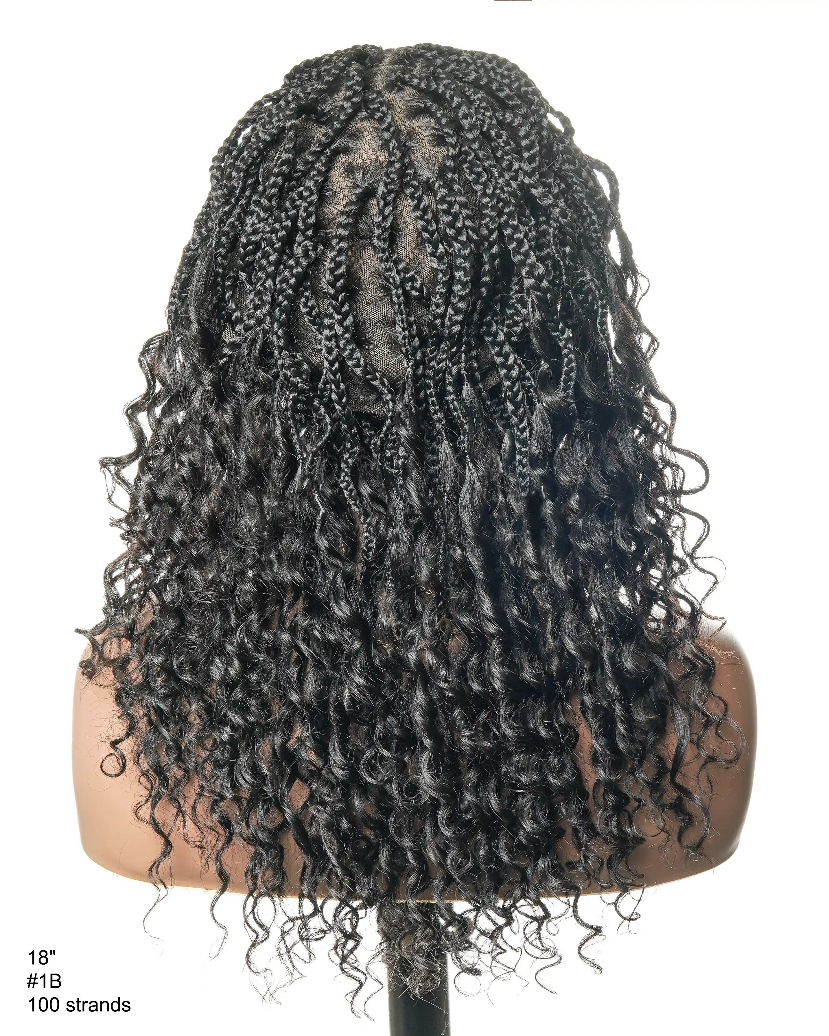 Perruque tressée de 18 pouces avec ondulations, bouts bouclés en cheveux humains et nœuds pré-décolorés