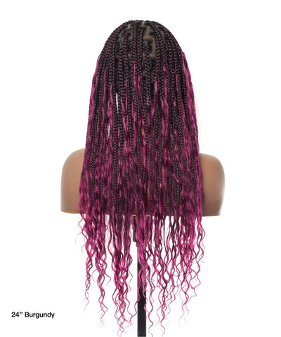 Perruque tressée Boho Box en cheveux humains 24" HD Full Lace Légère 79 mèches 1 boucle et 1 extrémité Boho