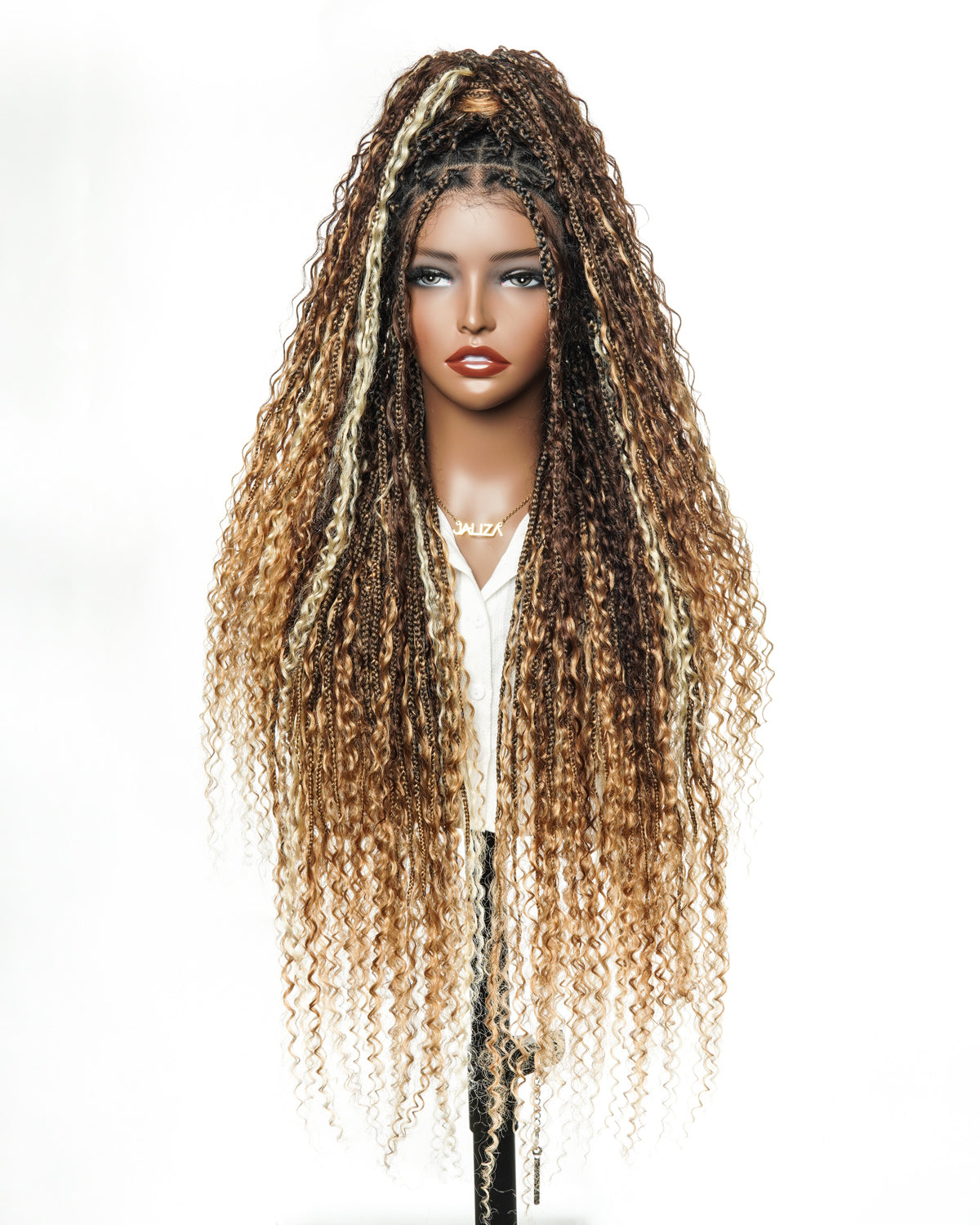 Solana - Cheveux Humains Pré-décolorés Dentelle Suisse HD Mélange Full Lace Couleur 1B 4 30 27 613 Perruque Tressée Boho Style Boho Box en Cheveux Humains