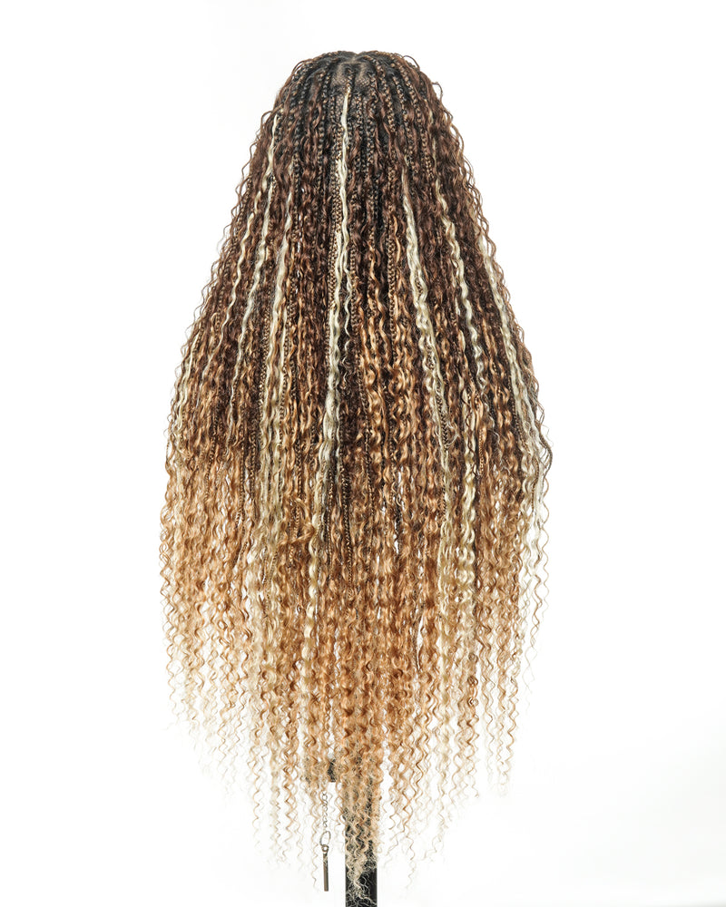 Solana - Human Hair Pre Bleached Lace Swiss HD Full Lace Blend Color 1B 4 30 27 613 Human Hair Boho Style Boho Box Braided Wig