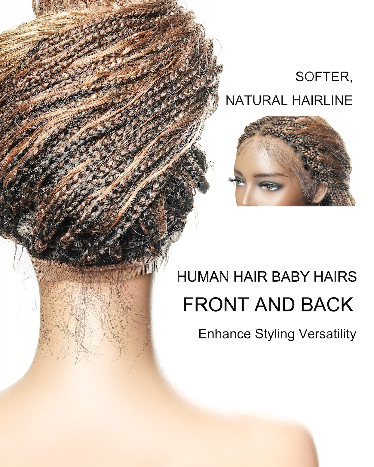 Perruque tressée de style Boho sans nœuds, haute densité, 121 mèches, couleur mélangée #30/27, dentelle HD pré-décolorée, 36 pouces