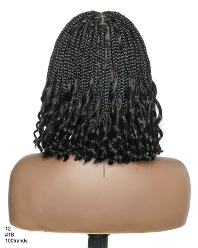 Nina - Perruque tressée sans colle, petite tête, bouts bouclés (bonnet petite taille pour petite tête)