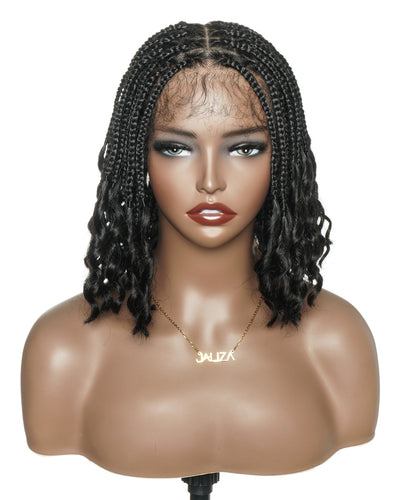 Nina - Perruque tressée sans colle, petite tête, bouts bouclés (bonnet petite taille pour petite tête)