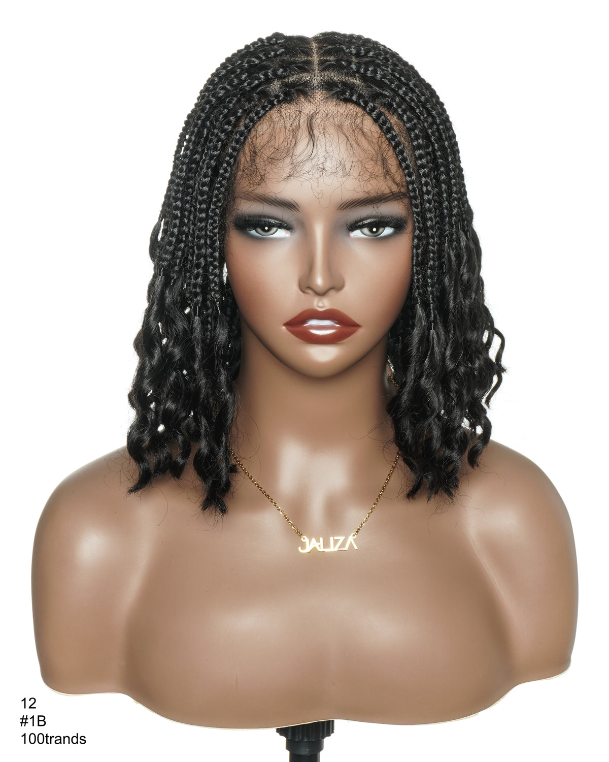 Nina - Perruque tressée sans colle, petite tête, bouts bouclés (bonnet petite taille pour petite tête)