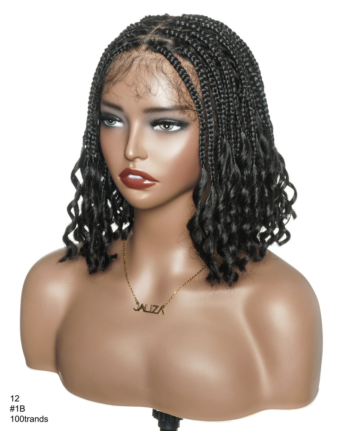 Nina - Perruque tressée sans colle, petite tête, bouts bouclés (bonnet petite taille pour petite tête)