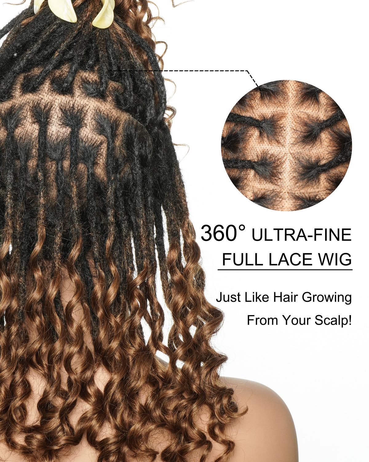 Perruque Glueless Suisse HD Full Lace 14" 100% Cheveux Humains Boho Locs avec Pointes Bouclées Pré-décolorées