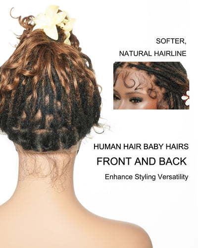 Perruque Glueless Suisse HD Full Lace 14" 100% Cheveux Humains Boho Locs avec Pointes Bouclées Pré-décolorées