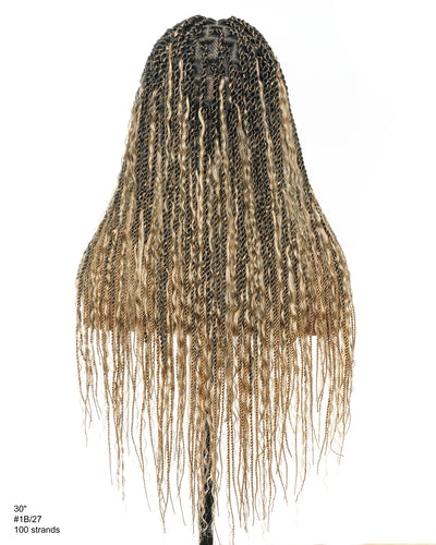 Perruque tressée Boho Island Twist de 30 pouces en cheveux humains HD Lace Blond Miel