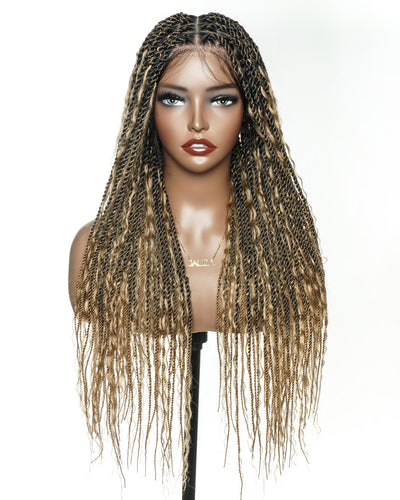 Perruque tressée Boho Island Twist de 30 pouces en cheveux humains HD Lace Blond Miel