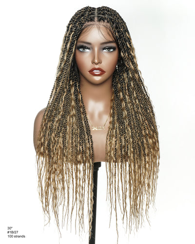 Perruque tressée Boho Island Twist de 30 pouces en cheveux humains HD Lace Blond Miel