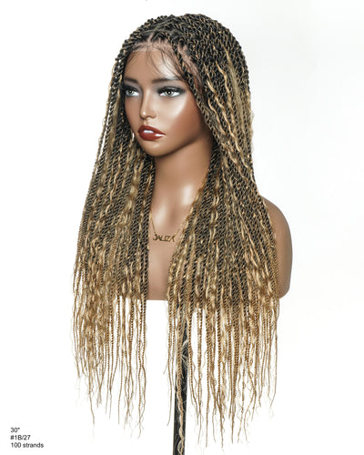 Perruque tressée Boho Island Twist de 30 pouces en cheveux humains HD Lace Blond Miel