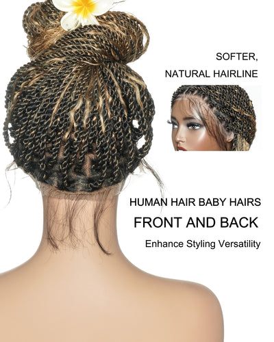 Perruque tressée Boho Island Twist de 30 pouces en cheveux humains HD Lace Blond Miel