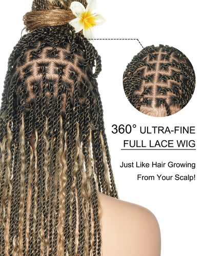 Perruque tressée Boho Island Twist de 30 pouces en cheveux humains HD Lace Blond Miel