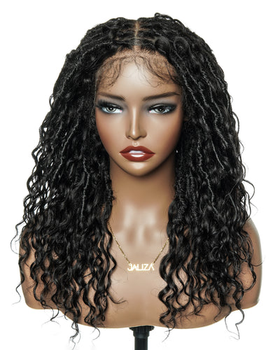 Lola - Perruque Boho Locs suisse HD pré-blanchie de 16 po avec boucles Boho en cheveux naturels