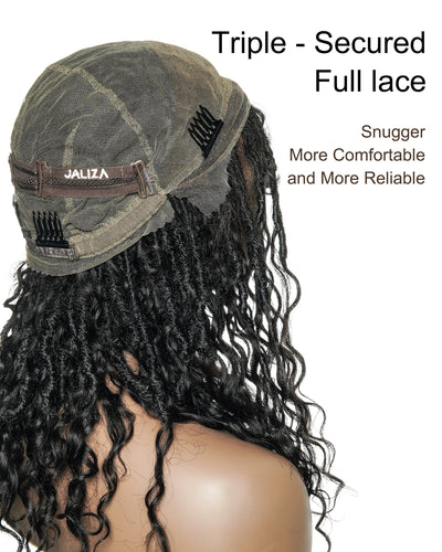 Lola - Perruque Boho Locs suisse HD pré-blanchie de 16 po avec boucles Boho en cheveux naturels