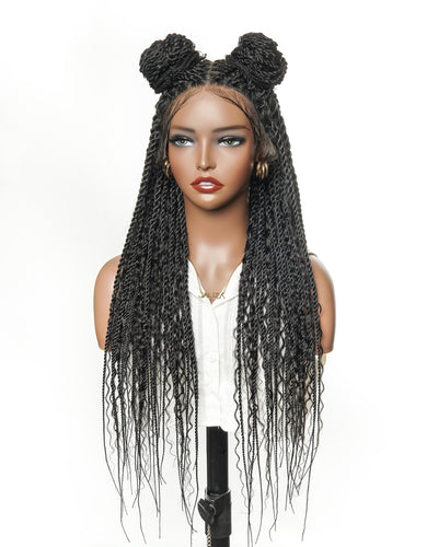 Perruque tressée Boho Island Twist de 30 pouces en cheveux humains HD Lace Blond Miel