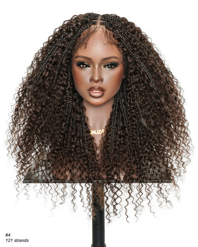 Lulu - Perruque bouclée HD Full Lace tressée à la main en cheveux humains, 24 pouces, marron foncé, pré-décolorée, style Bohème
