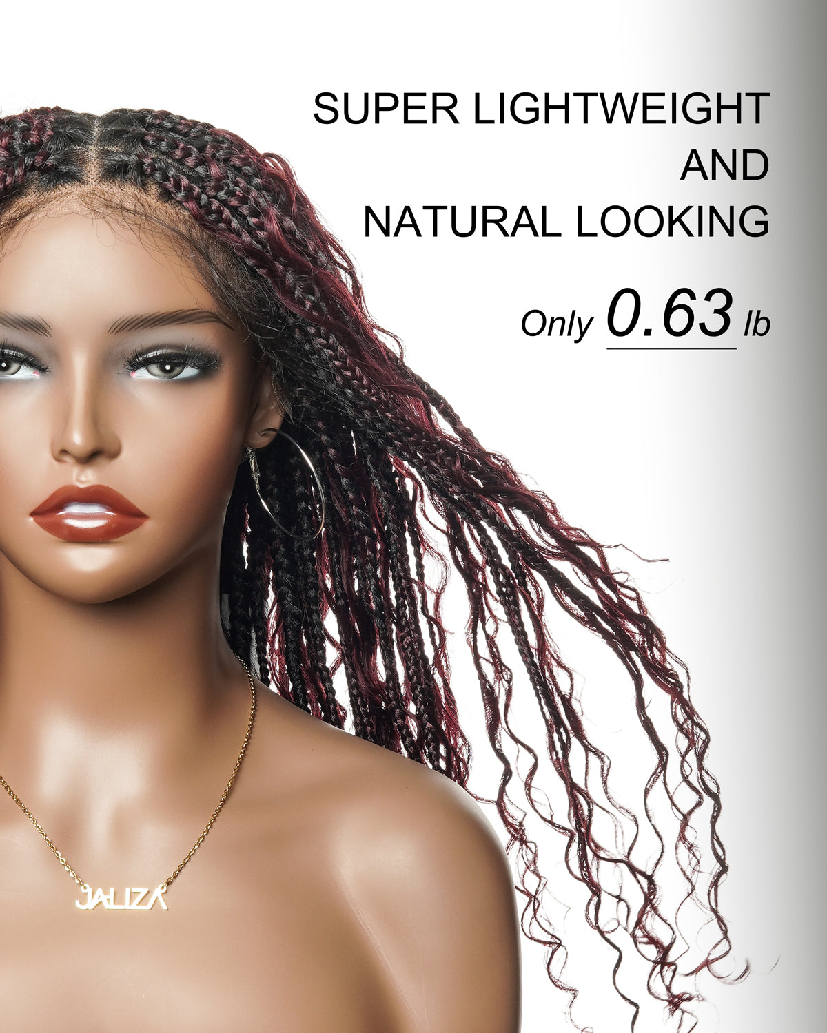 Perruque Boho tressée avec des boucles Boho en cheveux humains Full Lace HD, pré-décolorés, bordeaux foncé 99J, 100 mèches