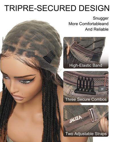 Perruque de 24" en cheveux 100% humains, avec tresses et dreadlocks, lace frontale HD