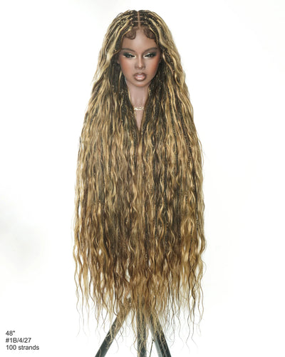 Celia Body Wave 48" 100% Human Hair Curls Full Lace Boho Braided Wig