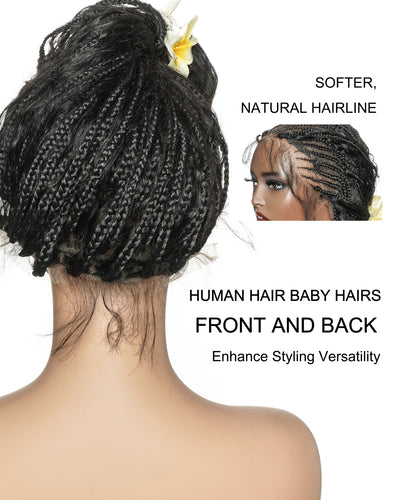Avery - Perruque Tressée Complète en Cheveux Humains Pré-décolorés en 2 Étapes, Modèle Cornrows, avec Boucles Boho