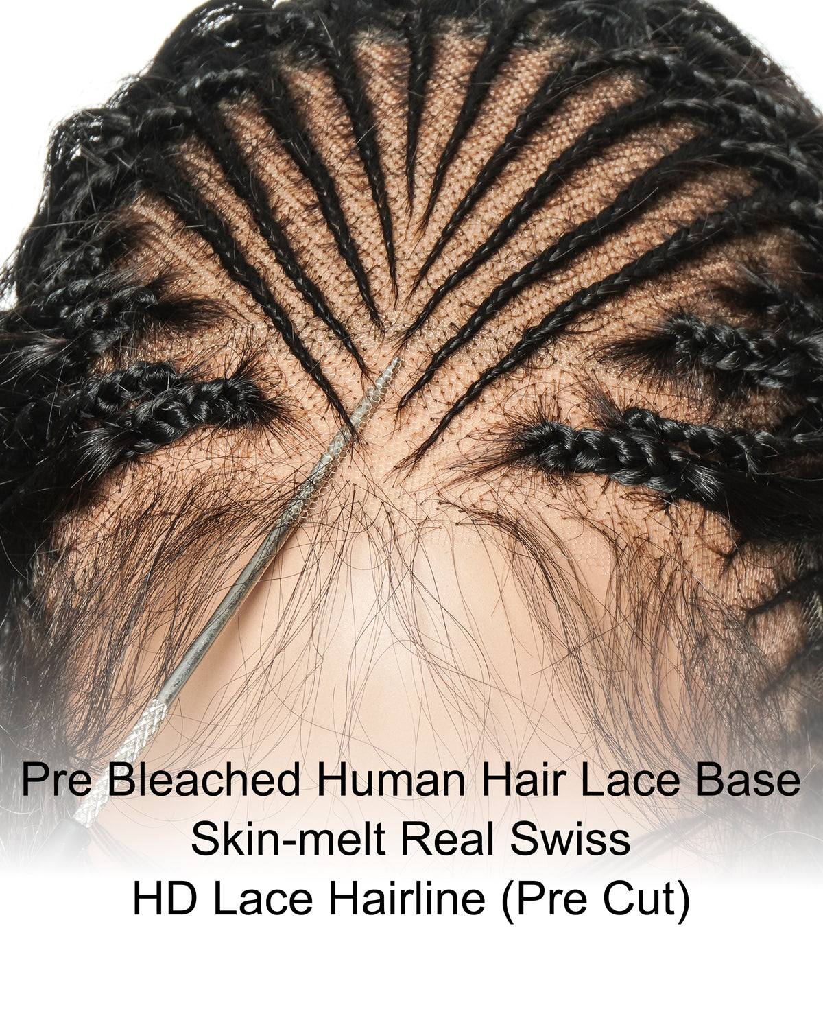 Avery - Perruque Tressée Complète en Cheveux Humains Pré-décolorés en 2 Étapes, Modèle Cornrows, avec Boucles Boho