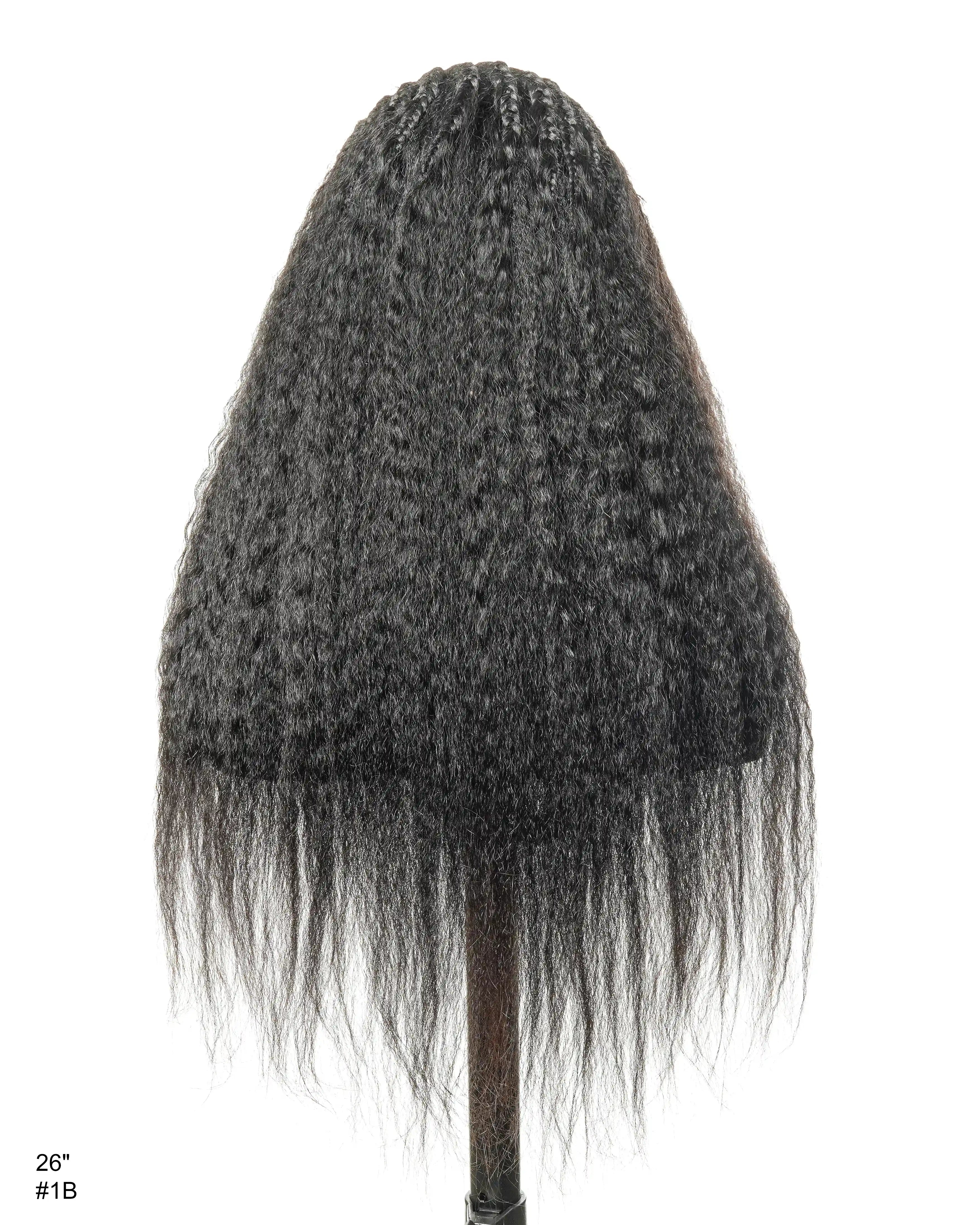 Perruque de 26" avec Couronne Semi-Tressée (Cornrows) Multiple et Cheveux Humains Crépus Extra Volumineux