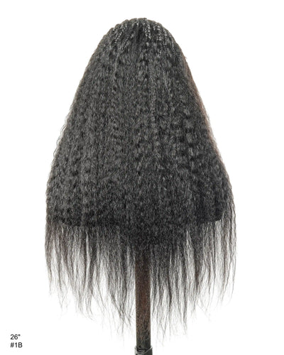 Perruque de 26" avec Couronne Semi-Tressée (Cornrows) Multiple et Cheveux Humains Crépus Extra Volumineux
