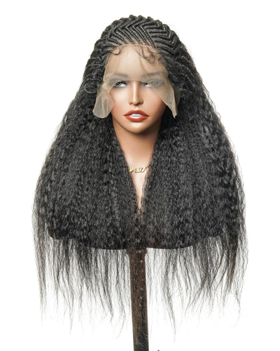 Perruque de 26" avec Couronne Semi-Tressée (Cornrows) Multiple et Cheveux Humains Crépus Extra Volumineux