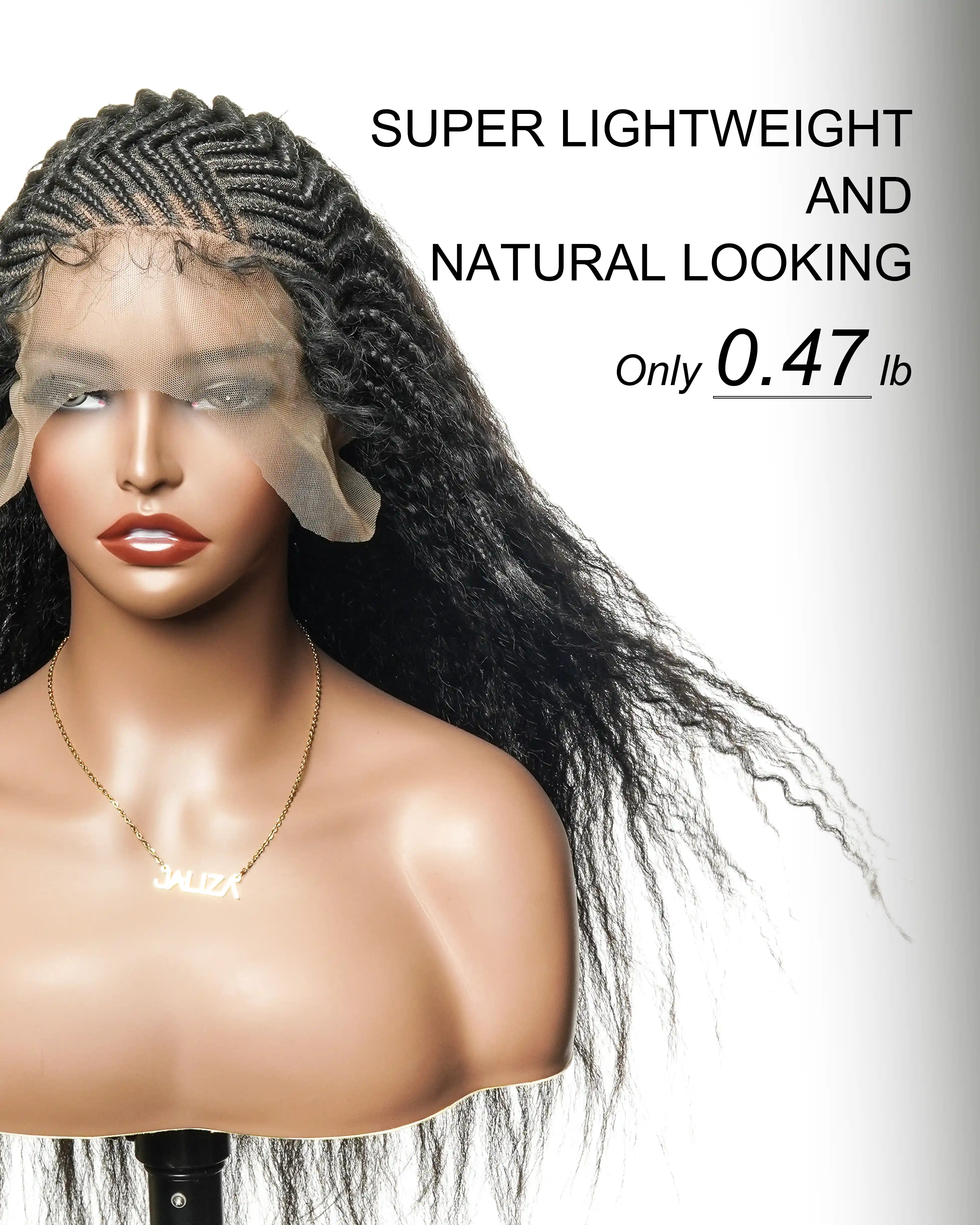 Perruque de 26" avec Couronne Semi-Tressée (Cornrows) Multiple et Cheveux Humains Crépus Extra Volumineux