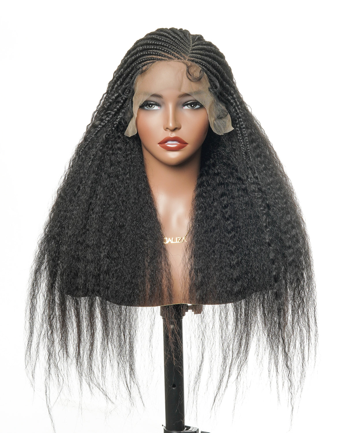 Perruque de 26" avec Couronne Semi-Tressée (Cornrows) Multiple et Cheveux Humains Crépus Extra Volumineux