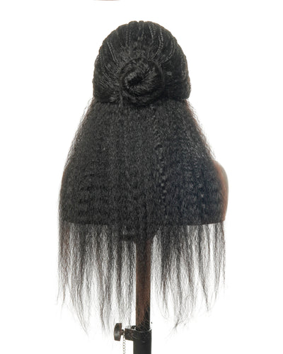 Perruque de 26" avec Couronne Semi-Tressée (Cornrows) Multiple et Cheveux Humains Crépus Extra Volumineux