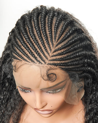 Perruque de 26" avec Couronne Semi-Tressée (Cornrows) Multiple et Cheveux Humains Crépus Extra Volumineux