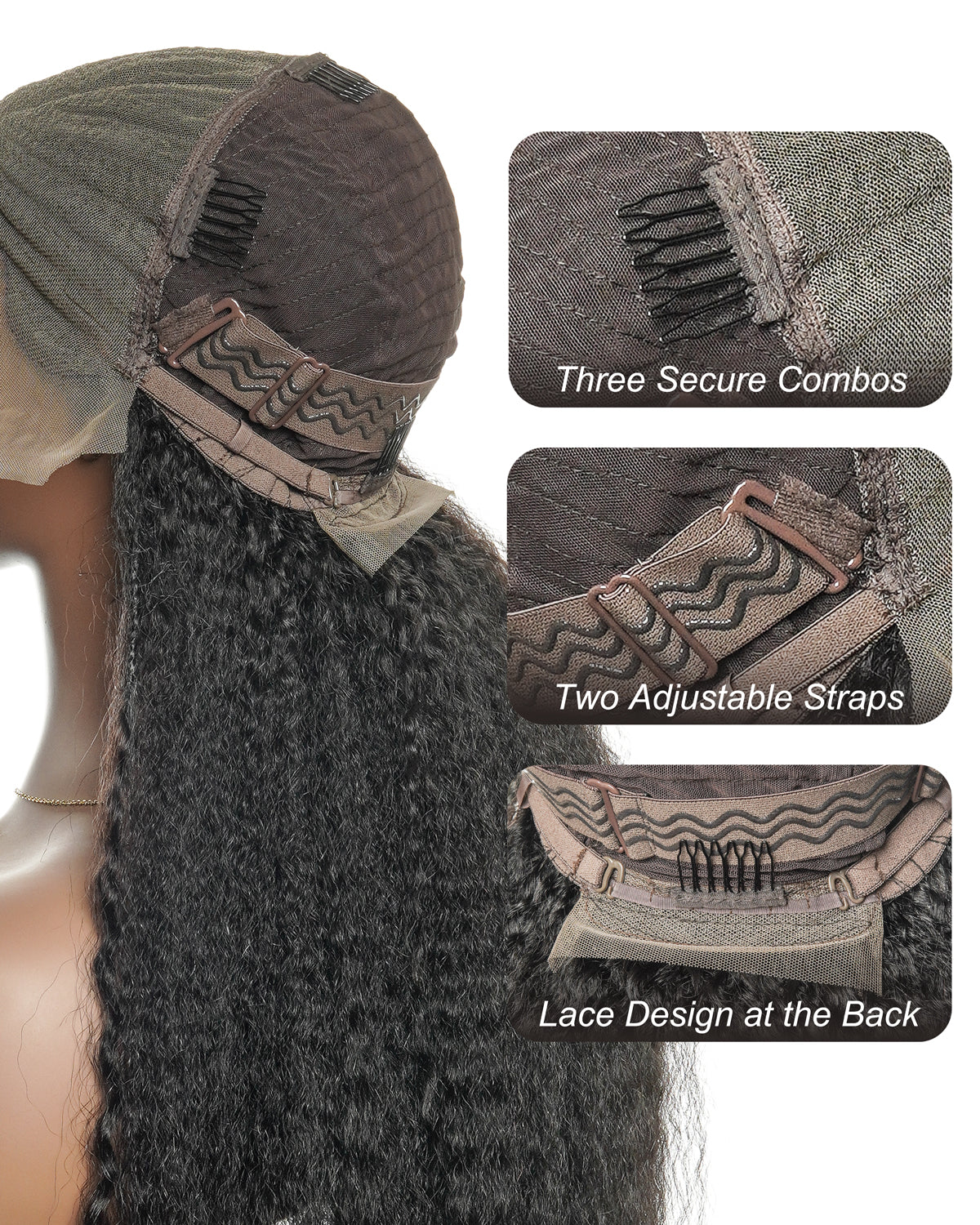 Perruque de 26" avec Couronne Semi-Tressée (Cornrows) Multiple et Cheveux Humains Crépus Extra Volumineux