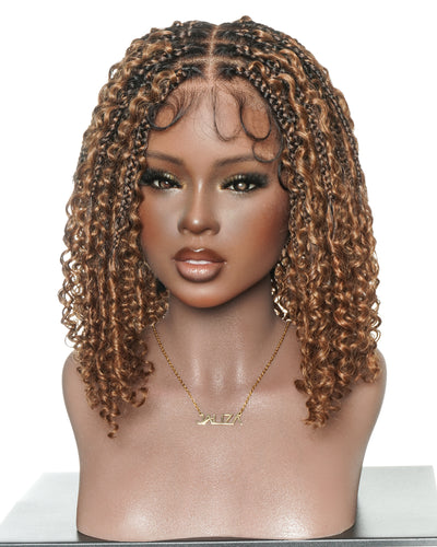 Perruque Lulu Bob 12" pré-décolorée, sans colle, en dentelle suisse HD, sans nœuds, style bohème, avec cheveux humains bouclés et ondulés
