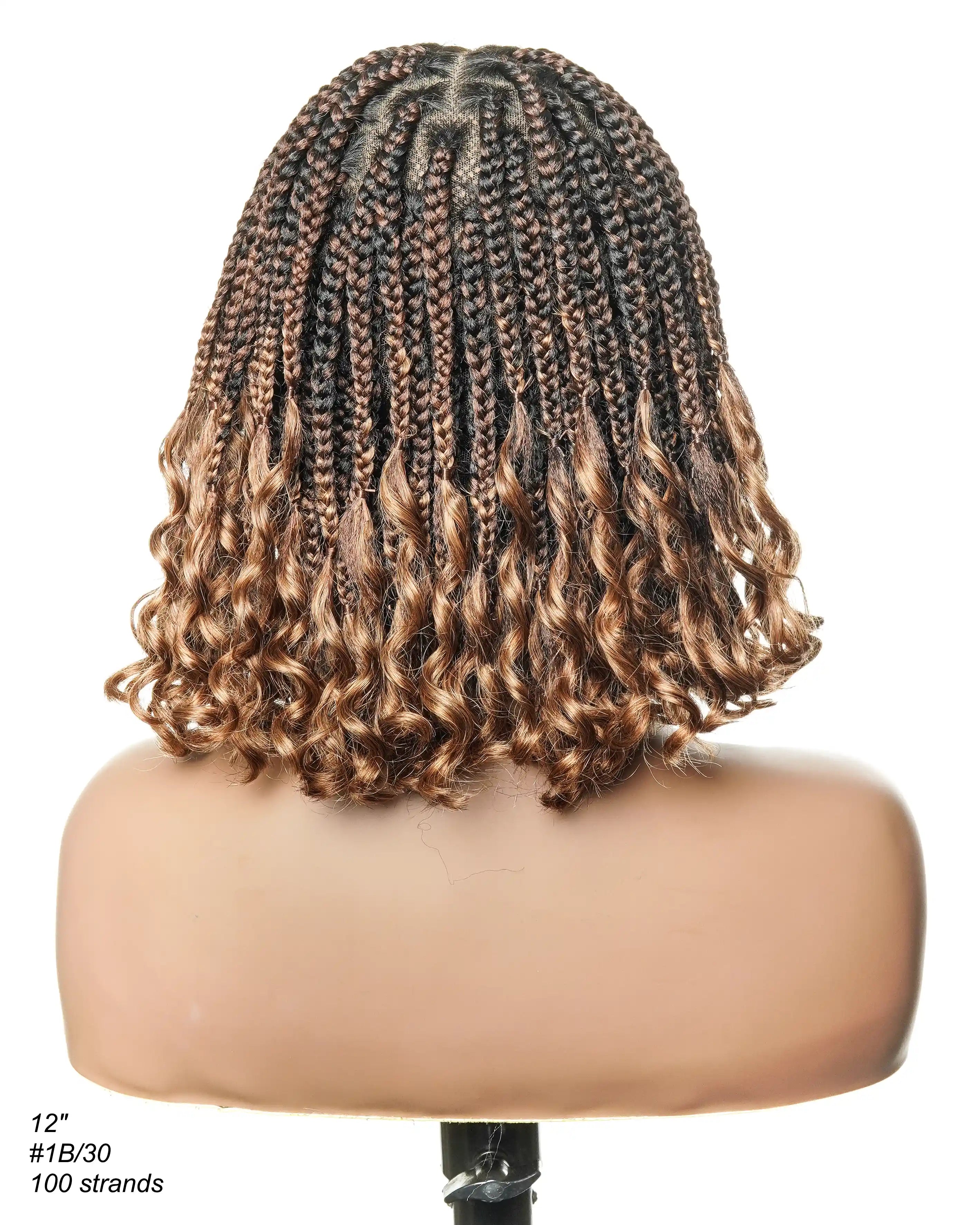 Nina - Perruque tressée sans colle, petite tête, bouts bouclés (bonnet petite taille pour petite tête)