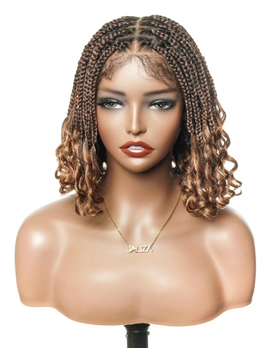 Nina - Perruque tressée sans colle, petite tête, bouts bouclés (bonnet petite taille pour petite tête)