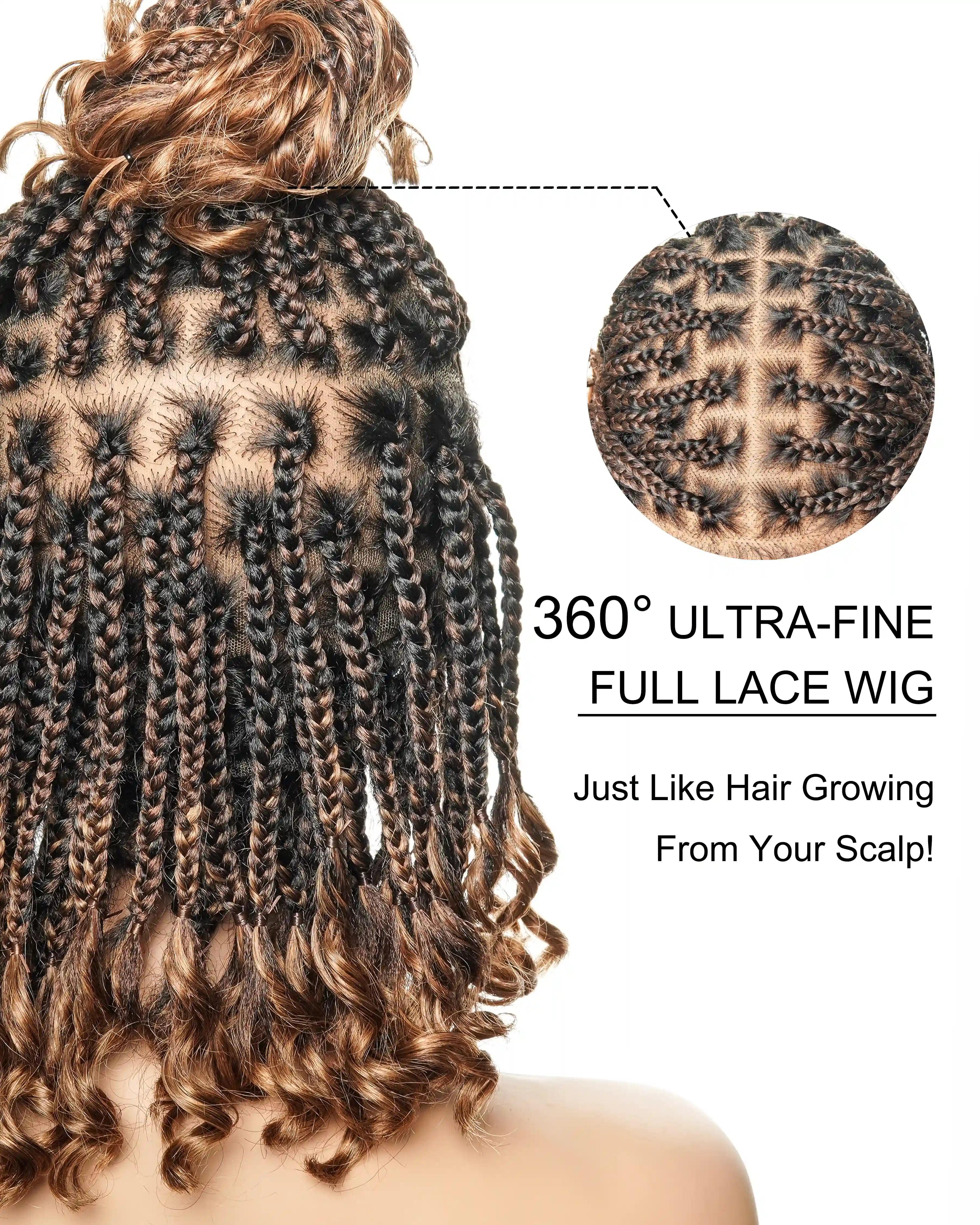 Nina - Perruque tressée sans colle, petite tête, bouts bouclés (bonnet petite taille pour petite tête)