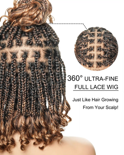 Nina - Perruque tressée sans colle, petite tête, bouts bouclés (bonnet petite taille pour petite tête)