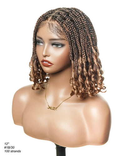 Nina - Perruque tressée sans colle, petite tête, bouts bouclés (bonnet petite taille pour petite tête)